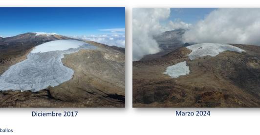 Fotos que evidencian los impactos del cambio climático en el nevado Santa Isabel. Créditos: Jorge Ceballos