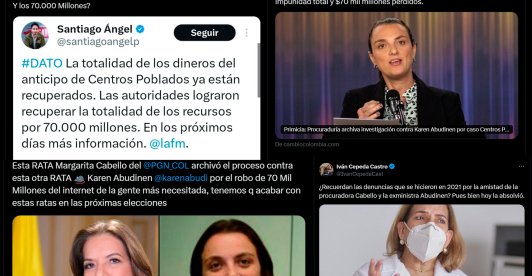Capturas de pantalla que evidencian los mensajes de rechazo frente a la decisión de la procuradora Cabello de archivar proceso contra Karen Abudinen.