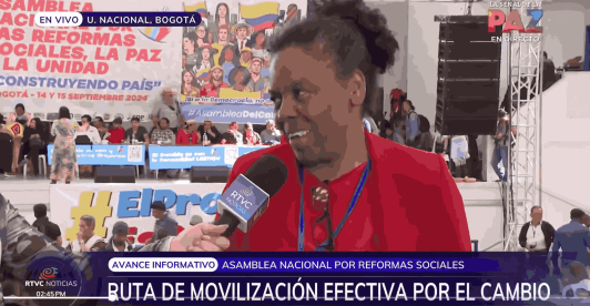 Nuvia Gallo en entrevista con RTVC Noticias, durante la Asamblea Nacional por las Reformas Sociales, la Paz y la Unidad.