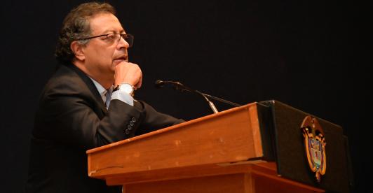Presidente Petro durante su intervención el conferencia sobre crisis climática en la UNAM, México