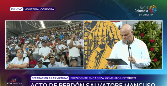 Salvatore Mancuso pide perdón durante su discurso de reparación en la histórica repartición de tierras más grande de Colombia.