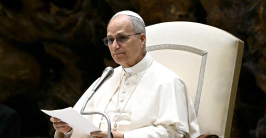El papa León XIV pronuncia su discurso durante la audiencia general en la Sala Pablo VI del Vaticano.