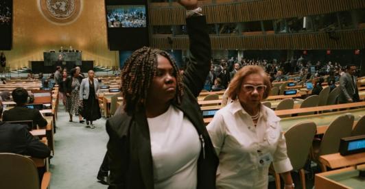 Protesta de Colombia en la ONU. / Foto: X Francia Márquez.
