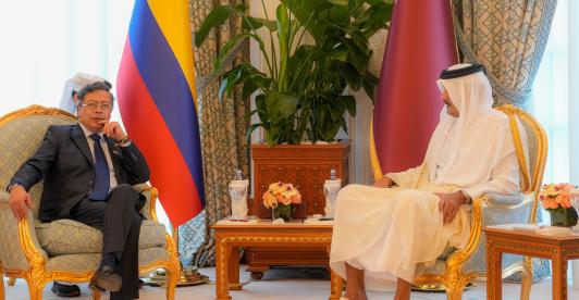 El primer mandatario y el jeque de Catar, Tamim bin Hamad Al Thani, coincidieron en fortalecer proyectos educativos en Colombia y en la urgencia de garantizar un Estado palestino estable. 