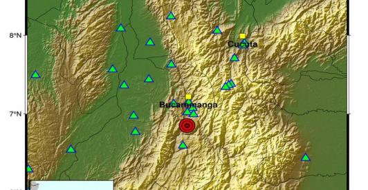 El Servicio Geológico reportó un sismo de magnitud 5.8 con epicentro en Los Santos, Santander, a las 3:27 a.m.