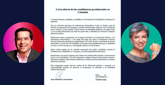 Claudia López y Juan F. Cristo firman carta en defensa de la soberanía.