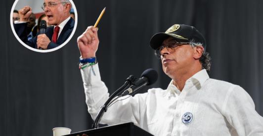 Petro le responde a Uribe sobre la estabilidad laboral. / Fotos: AFP y Presidencia.