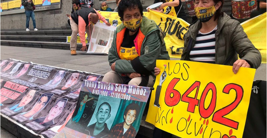 actividad de las madres de los falsos positivos, carteleras alusivas