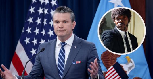 Pete Hegseth con diálogo de pulp fiction. / Fotos: AFP y Creative Commons.