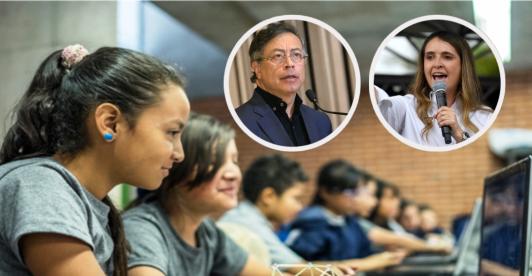 Petro sobre bonos escolares de Paloma Valencia. / Fotos: Alcaldía de Bogotá, AFP y Presidencia.