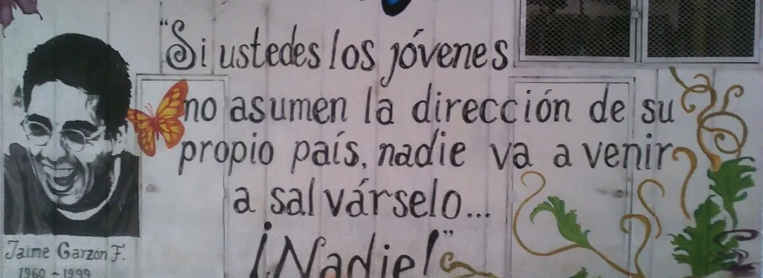 Mural en Univalle, tributo a Jaime Garzón, asesinado el 13 de agosto de 1999..