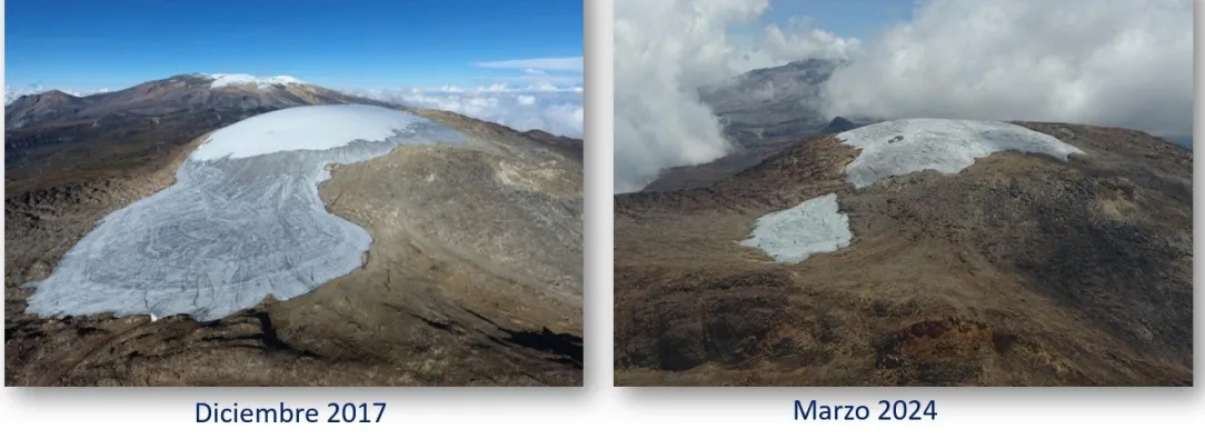 Fotos que evidencian los impactos del cambio climático en el nevado Santa Isabel. Créditos: Jorge Ceballos