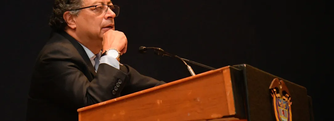 Presidente Petro durante su intervención el conferencia sobre crisis climática en la UNAM, México