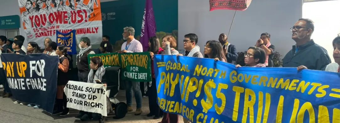 Protestas en la Cop29. / Foto: AFP.