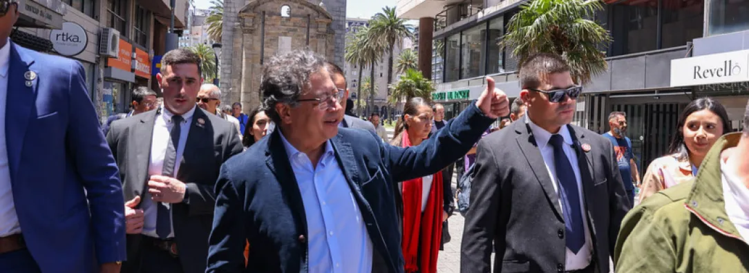 Presidente Gustavo Petro durante su visita a Montevideo.