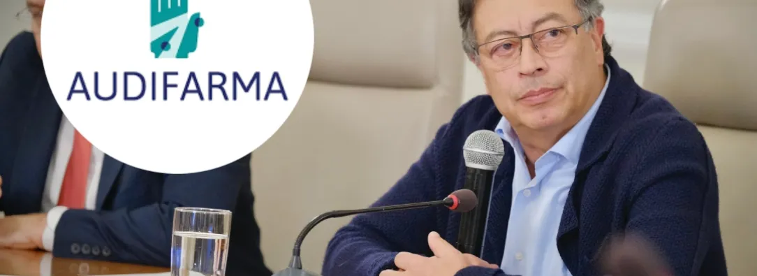 Petro sobre Audifarma. / Fotos: Presidencia y logo de Audifarma.