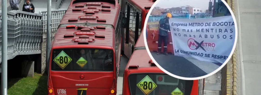Protestas de trabajadores del Metro genera caos en Transmilenio. / Fotos: AFP y Captura de video.