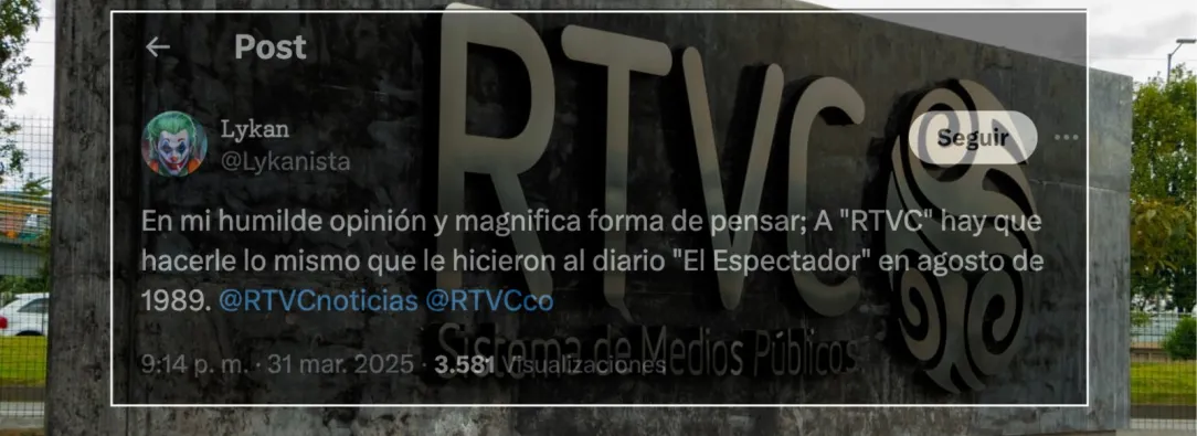 RTVC nueva amenaza en redes sociales. / Foto: RTVC.