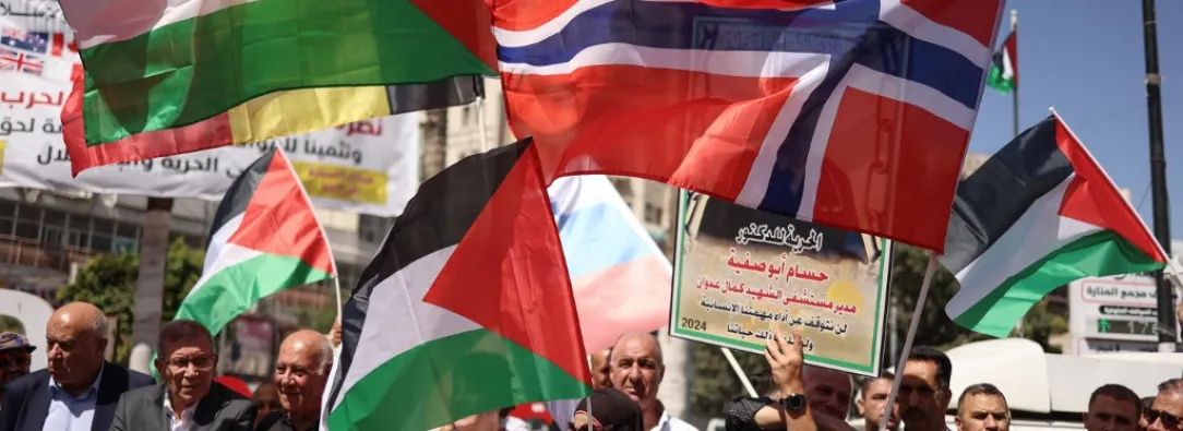 Palestinos de Cisjordania marchan para celebrar el reconocimiento de su Estado