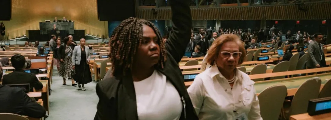 Protesta de Colombia en la ONU. / Foto: X Francia Márquez.