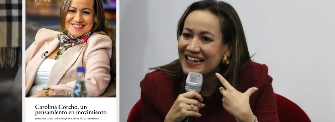 Carolina Corcho y el libro un pensamiento en movimiento. / Fotos: Nairo Jacanamijoy y X Carolina Corcho.