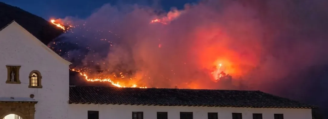 ¡Alarma en Villa de Leyva! Voraz incendio fuera de control amenaza el cerro San Marcos