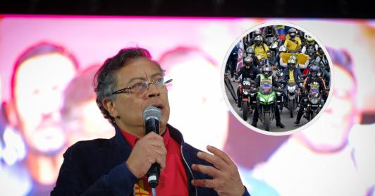 Presidente sobre motociclistas. / Fotos: Presidencia y AFP.
