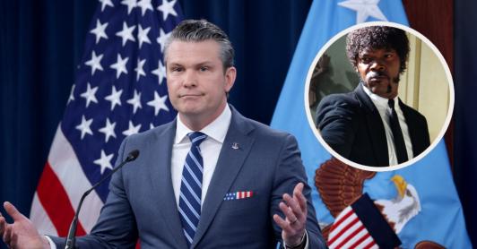 Pete Hegseth con diálogo de pulp fiction. / Fotos: AFP y Creative Commons.