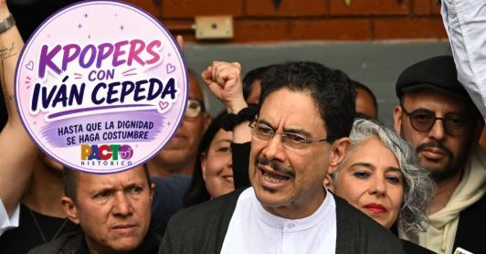 Iván Cepeda con los kpopers. / Foto: AFP.